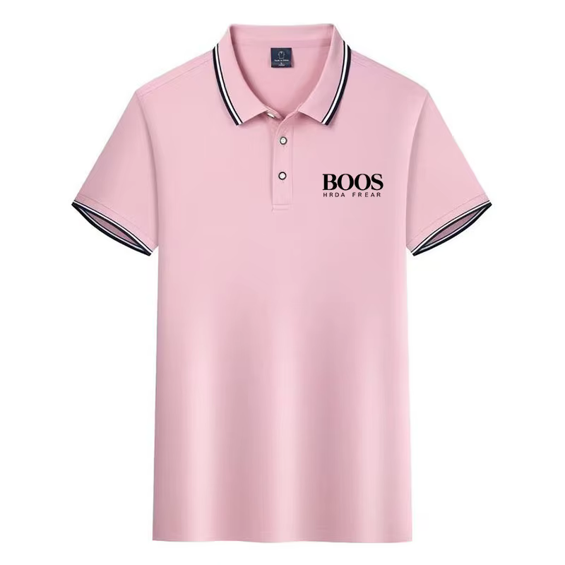 Chemises polo classiques à col rayé pour hommes, manches courtes, imprimé lettres, tee-shirt décontr