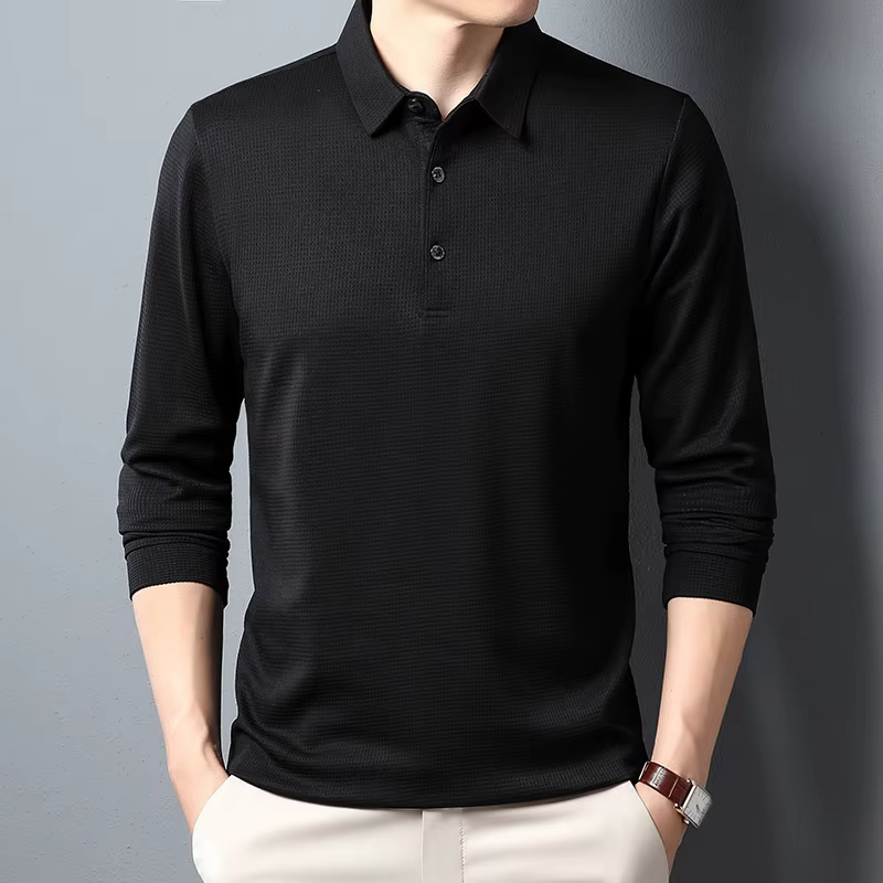 Polo d'affaires décontracté à manches longues pour hommes, T-shirt d'été confortable