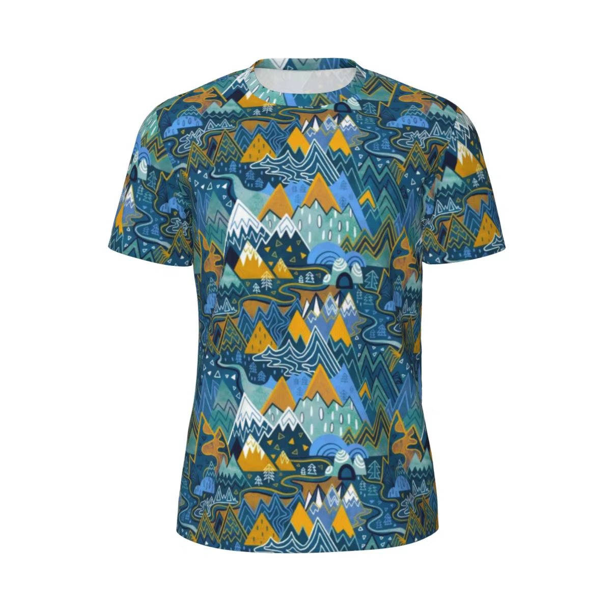T-shirt de course rétro Maximalist Mountain Maze pour hommes, t-shirts Harajuku, vêtements grande ta