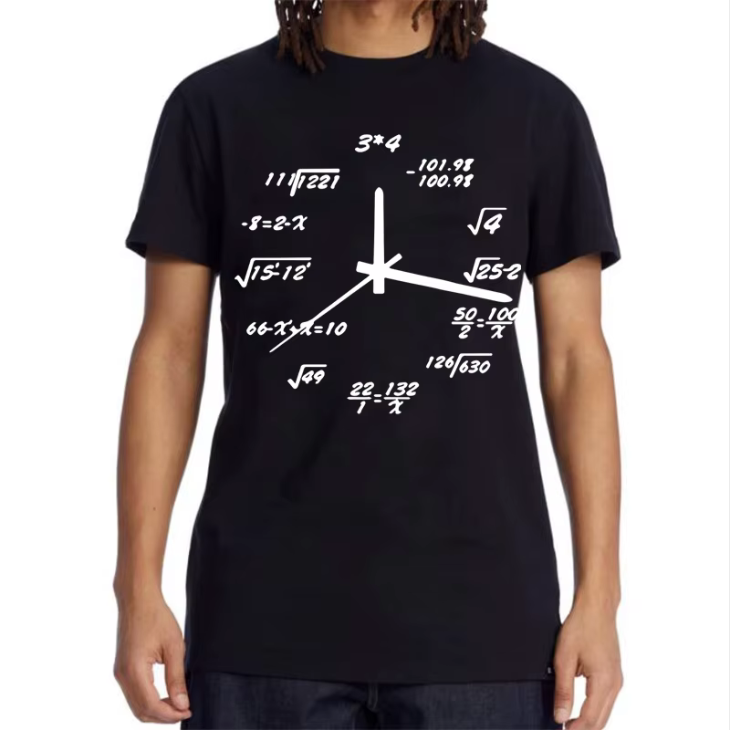 T-shirt homme 100% coton décontracté drôle horloge mathématique imprimer été ample col rond T-shirt