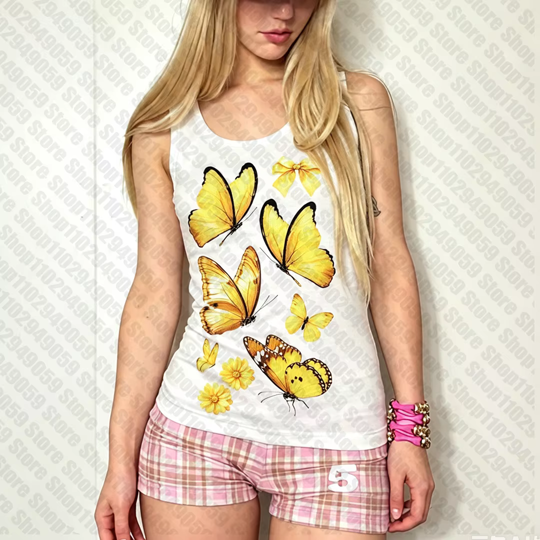 Crop top sexy Y2K vintage pour femme, hauts esthétiques pour femme, chemisiers, débardeurs et caraco