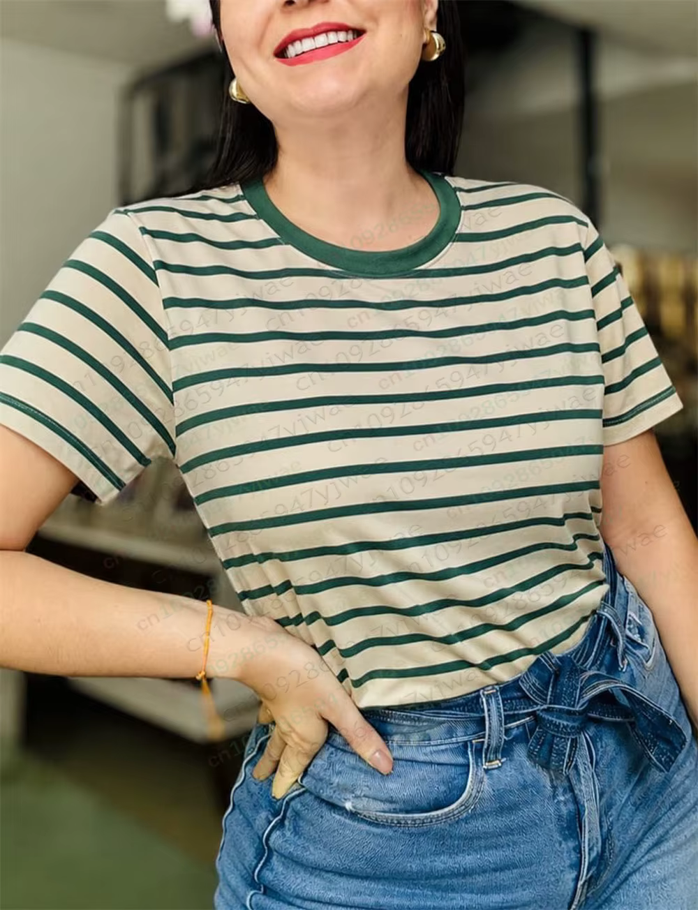 Chemise décontractée à rayures françaises, style minimaliste pour les vacances, manches courtes, str