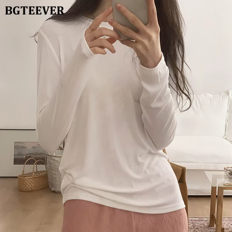 BGTEEVER-T-shirt en coton à manches longues pour femmes, Économie décontractés pour femmes, Noir et