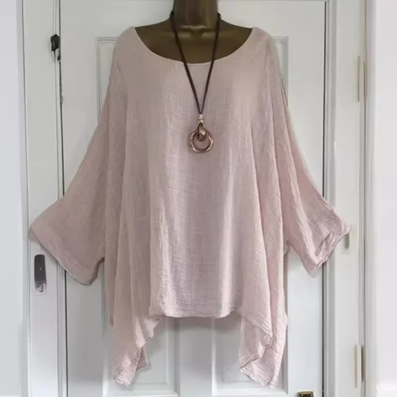 2024 femmes t-shirts grande taille 5XL T-Shirt lin col rond décontracté chemise ample été automne no