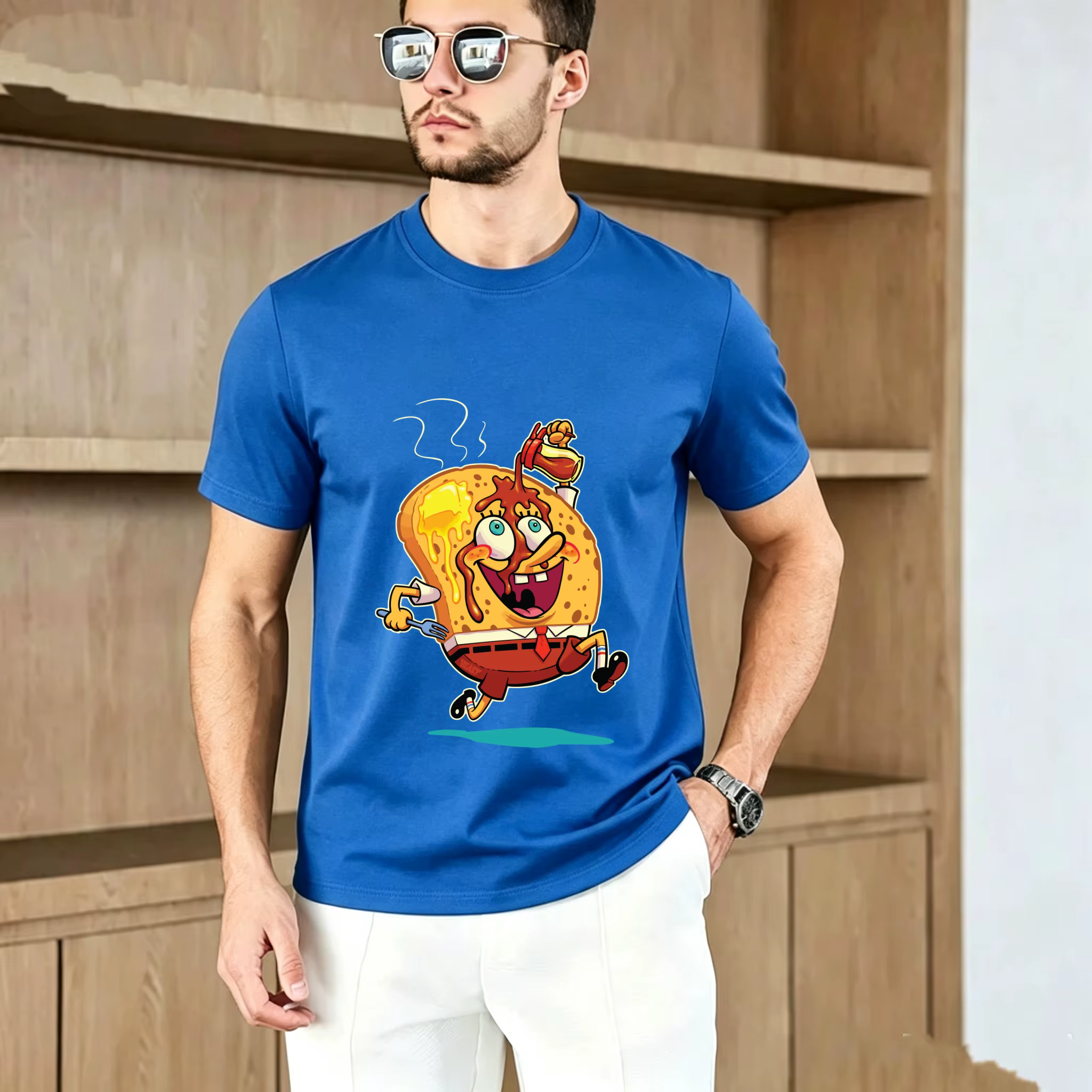 T-shirt pour homme à col rond 100% coton respirant, imprimé graphique amusant sur le thème du petit-