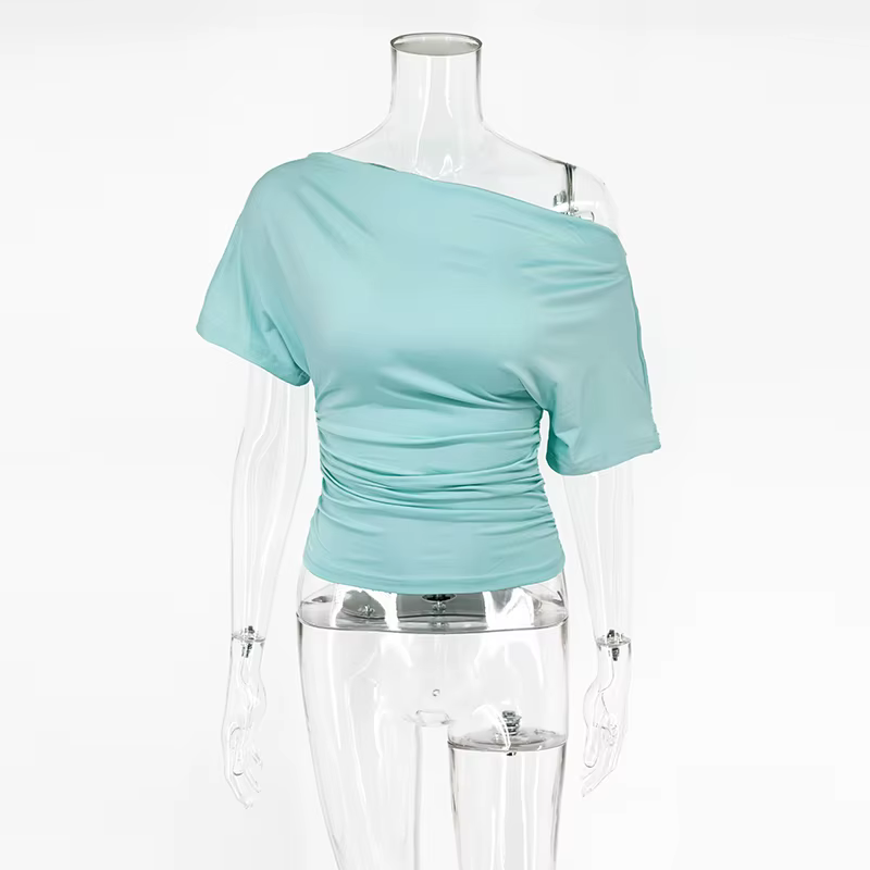 T-shirt d'été à épaules dénudées pour femmes, hauts fins, manches courtes, t-shirts sexy pour soirée