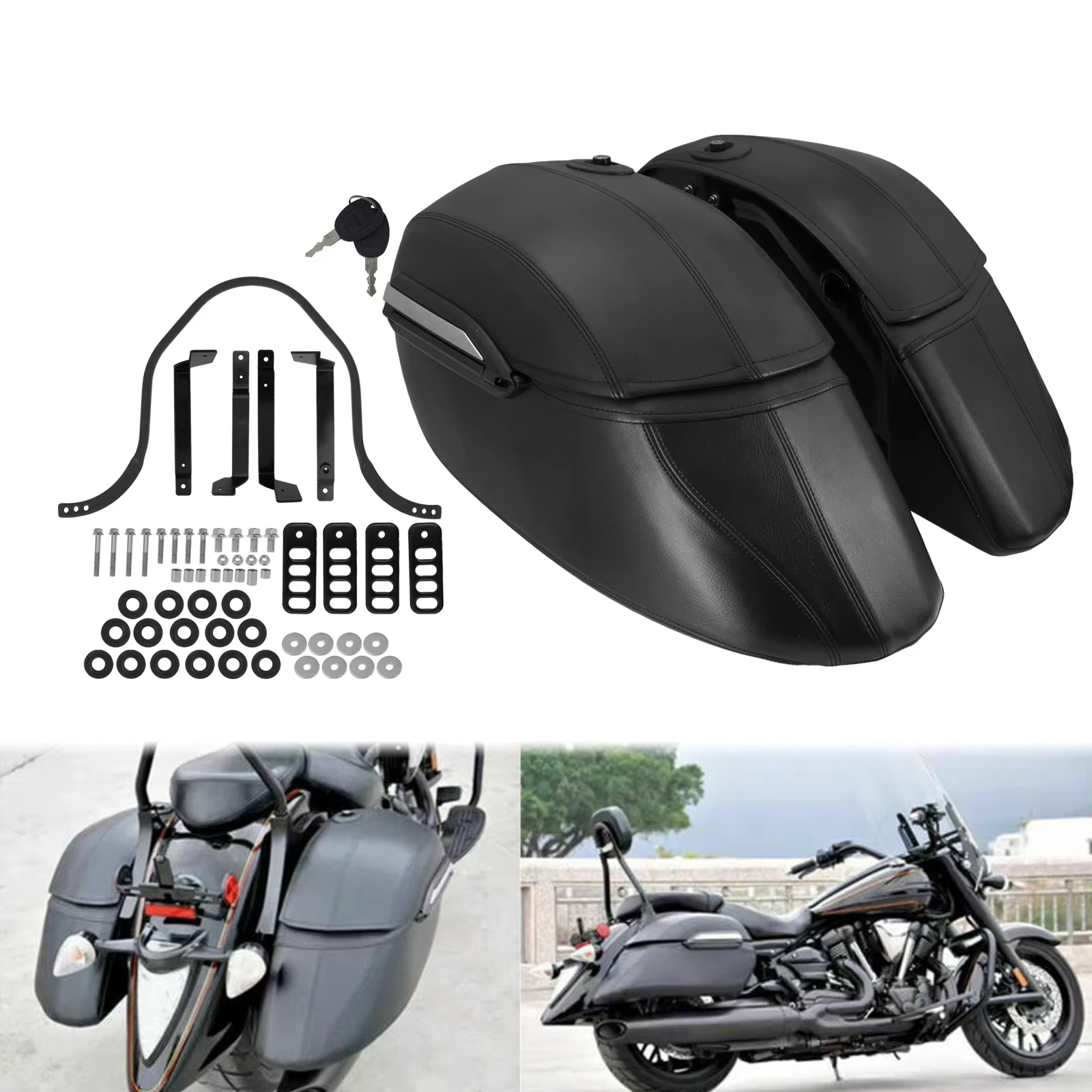 Sacs rigides pour moto, sacoches de coffre, bagages et Kit de support de montage robuste pour Harley