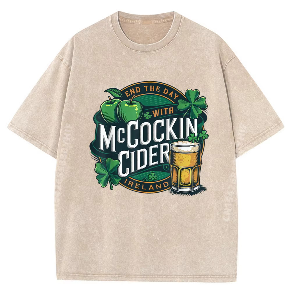 T-shirt imprimé Mccockin Cider Funny St Patricks Day Ireland Drinking pour homme, chemise délavée am