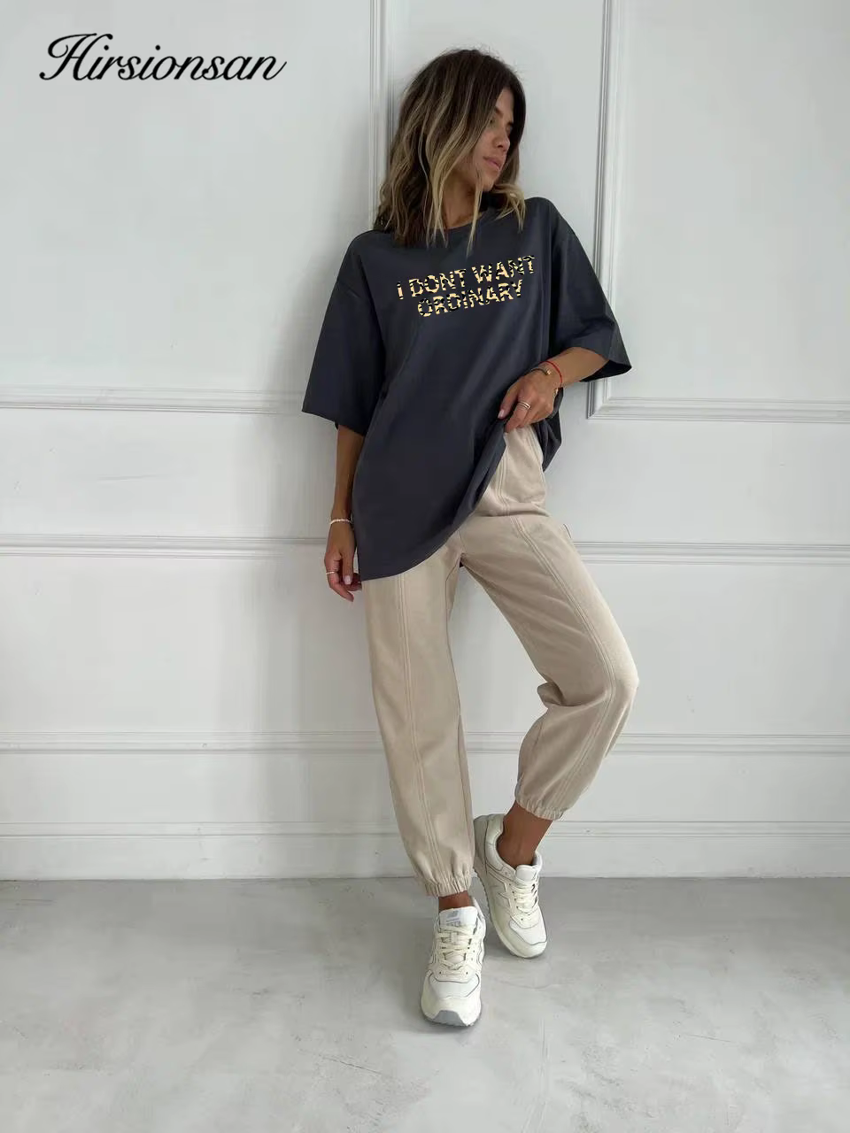 Hirsionsan-T-shirt imprimé lettre pour femme, t-shirts graphiques vintage, 100% coton, décontracté,