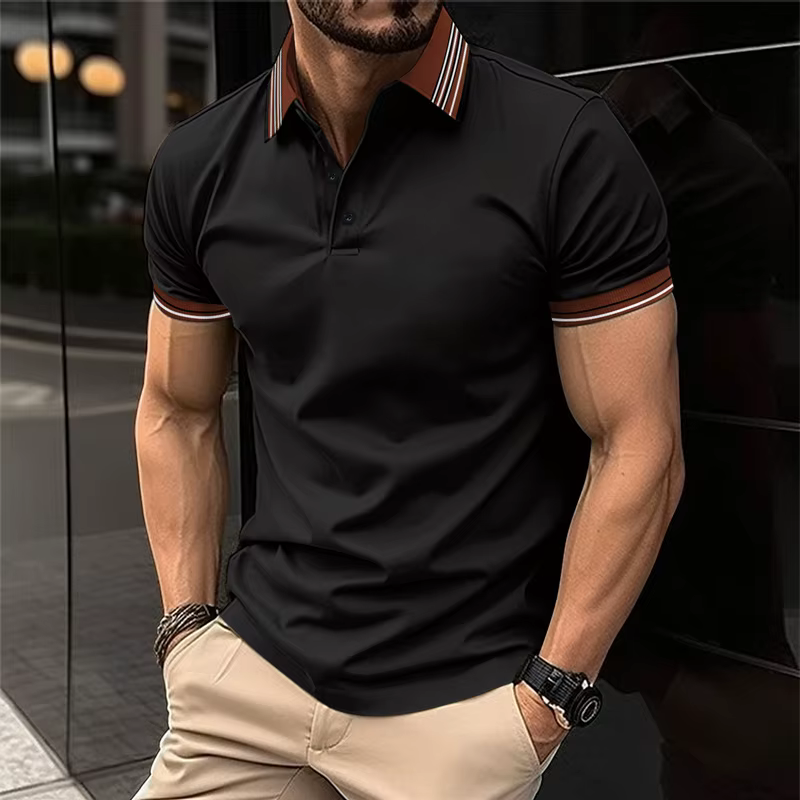 2025 Amazon transfrontalier nouveau POLO pour hommes couleur unie bouton décontracté mode à manches 
