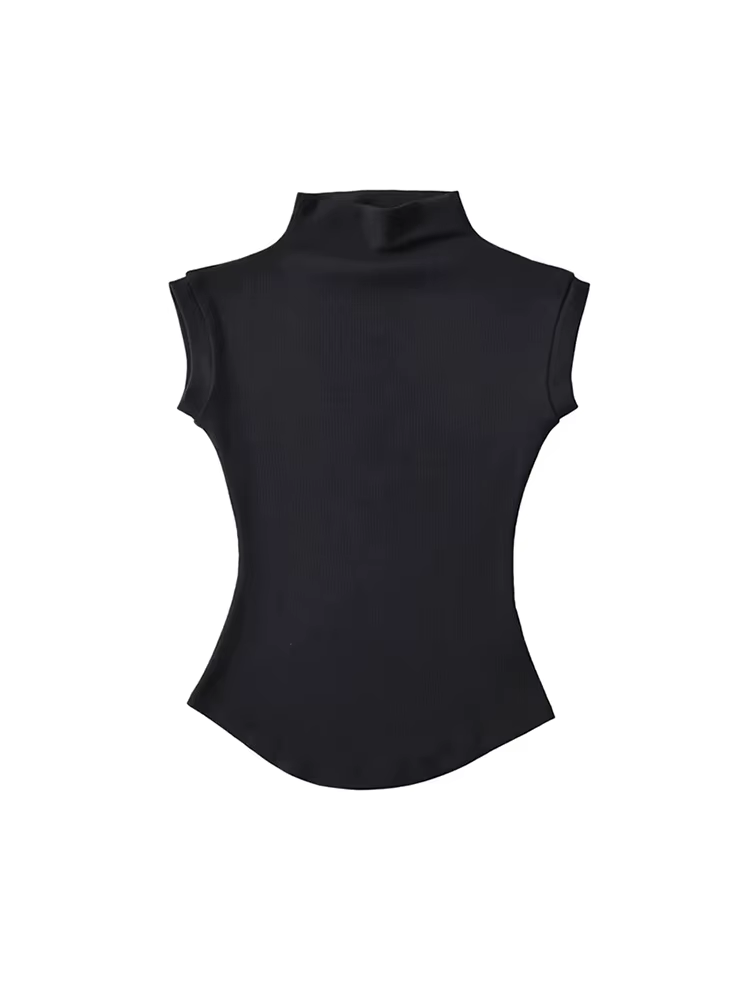 Femmes été Sexy col roulé sans manches T-Shirts hauts solide coupe ajustée pulls t-shirts décontract