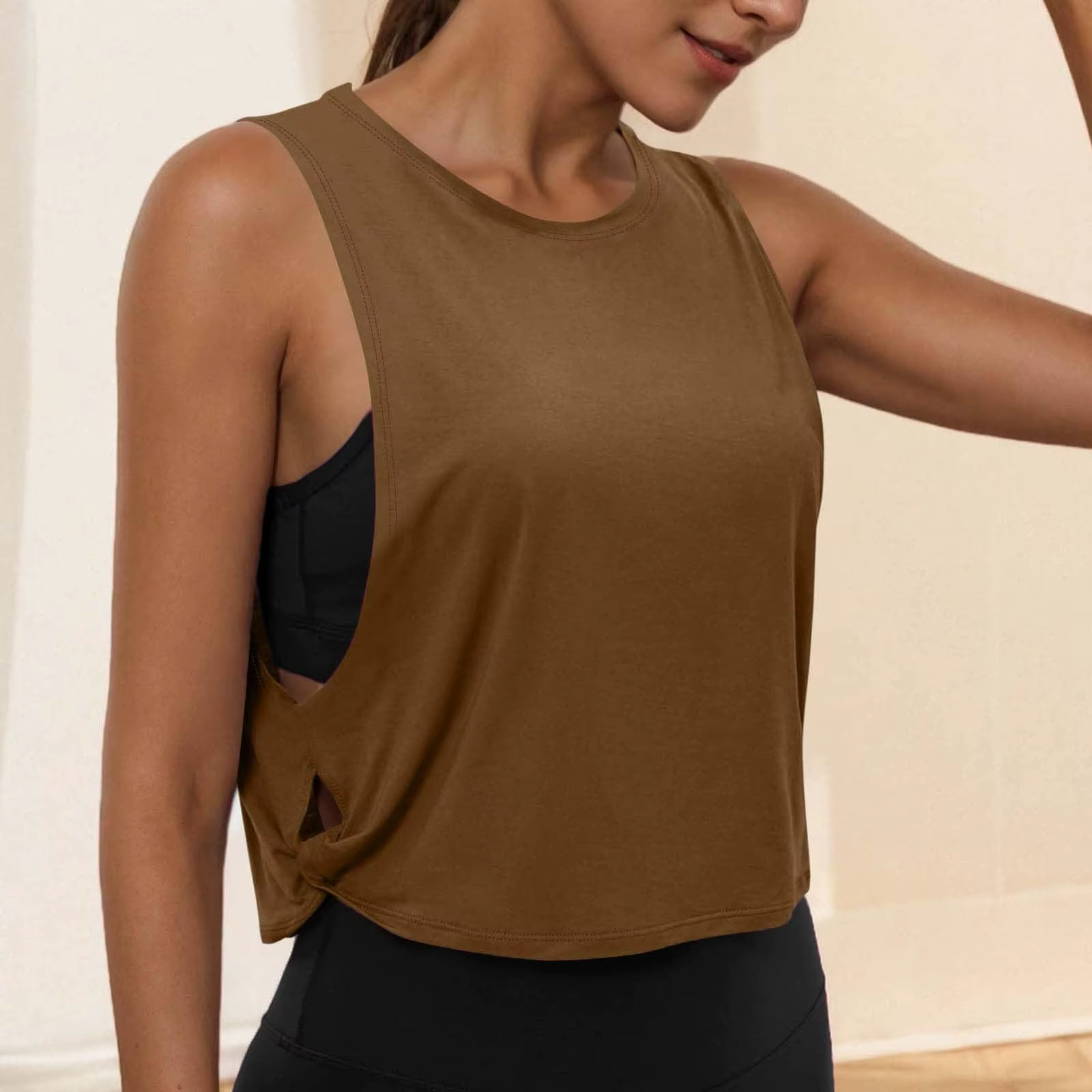 Femmes sans manches dessus de Yoga course débardeur court haut court gilet athlétique chemisier resp