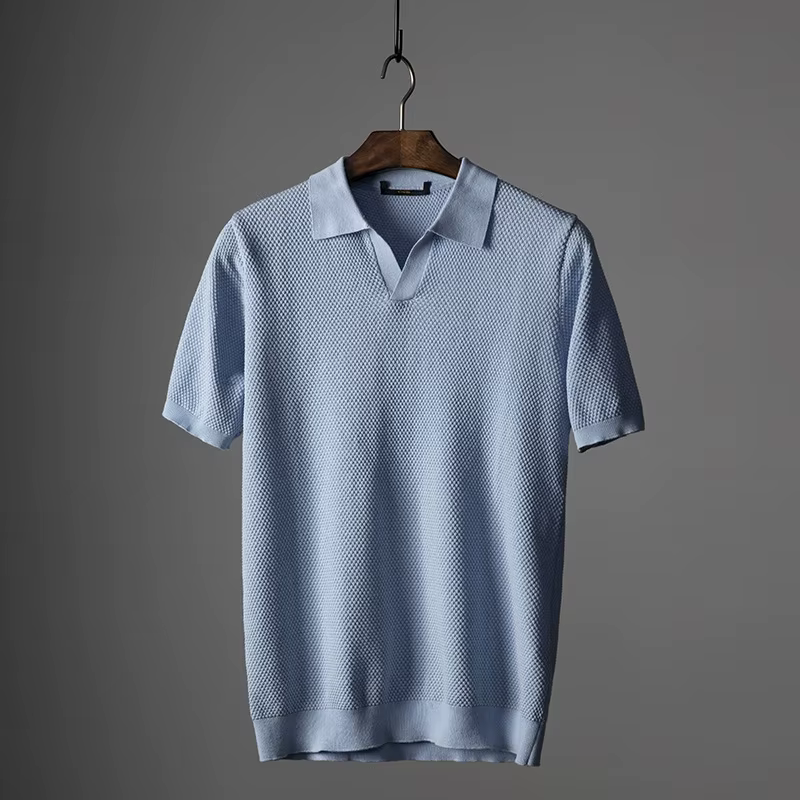 Hommes Polo chemise rabattu haut respirant col manches courtes couleur unie tricot t-shirt 2025 été