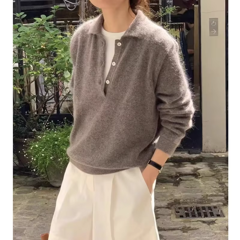 Pull POLO élégant à revers avec boucle 100 pur cachemire, pull polyvalent pour femmes, automne et hi