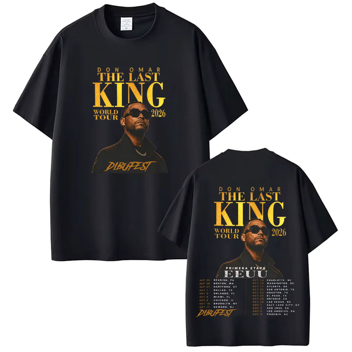 T-shirt imprimé du rappeur Don Omar The Last King Tour 2026 pour hommes et femmes, T-shirt Hip-hop P