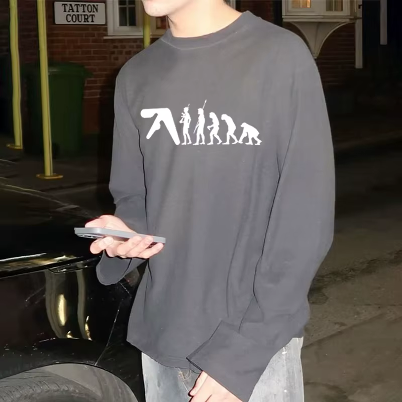 Aphex Twin T-Shirt homme coton automne graphique surdimensionné esthétique mode coréenne à manches l