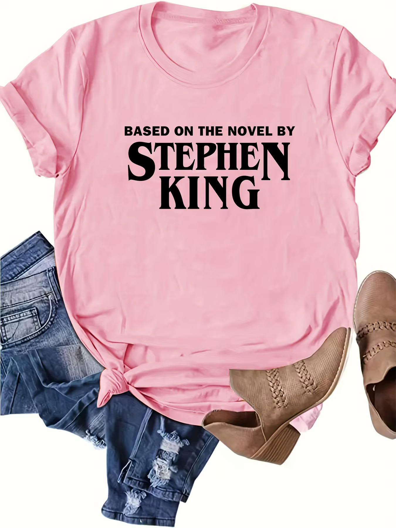 Lettres de mode STEPHEN KING imprimé été T-shirt style décontracté mode rue à manches courtes col ro