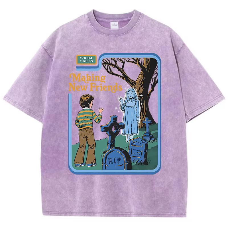 T-Shirt Décontracté et Respirant en Coton pour Homme et Femme, Vêtement Hip-Hop Délavé, Style Rétro