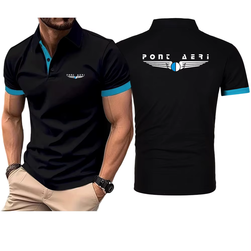 Polo basique pour homme Disco Logo Pont Aeri CH, manches courtes, tricot piqué, haut décontracté con