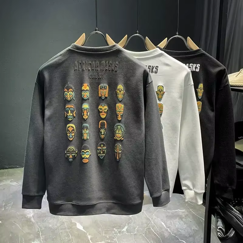 Sweat-Shirt à Col Rond pour Homme, Vêtement Blanc, Noir, Graphique, Brodé, Vintage, Y2k, Emo des Ann