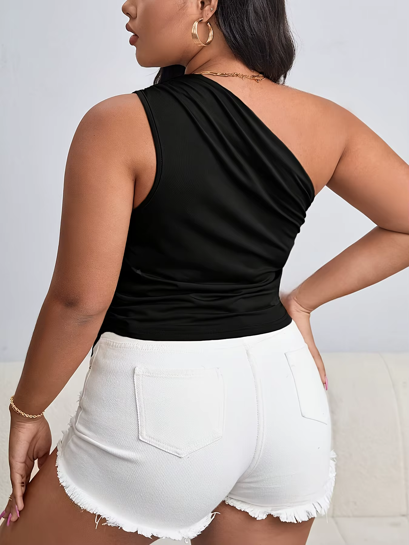 Débardeur asymétrique épaule dénudée pour femmes, grande taille, Sexy, épaules dénudées, élégant, ou