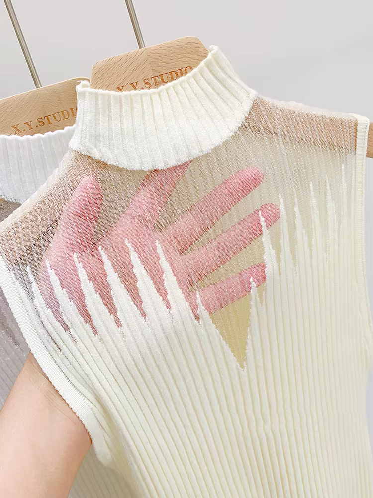 Haut tricoté en maille pour femmes, débardeur Y2K, gilet demi-cou, pull sans manches, Chic, découpé,