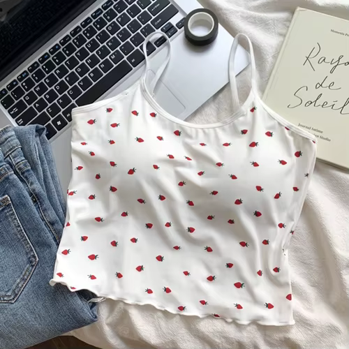 Camisole dos nu en fibre imprimée Harvey pour femme, haut précieux mignon avec soutien-gorge intégré
