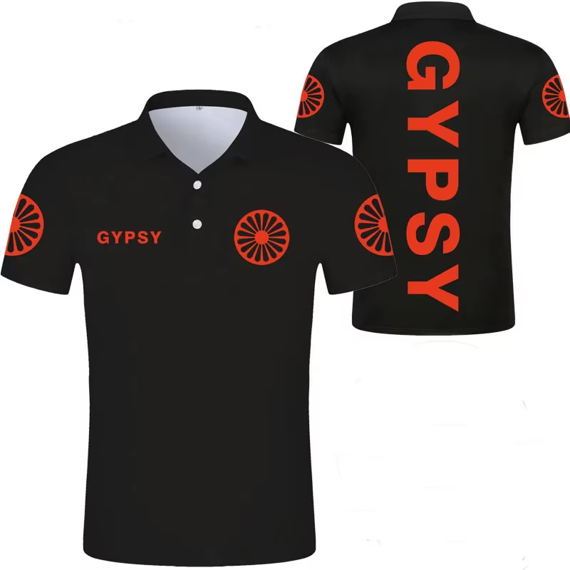 Polo à manches courtes avec emblème national gitan romain pour hommes, vêtements de rue, t-shirt Hip