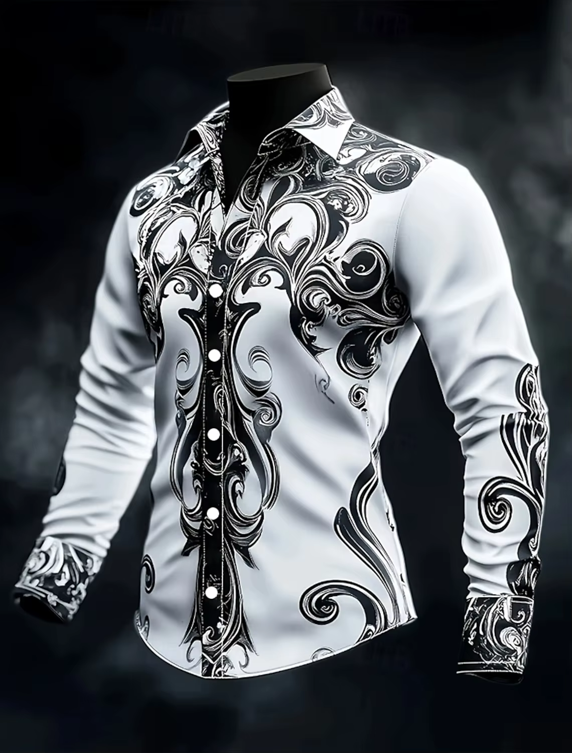 Chemise boutonnée à manches longues pour hommes, imprimé Floral, fleurs de roses, Style gothique fon