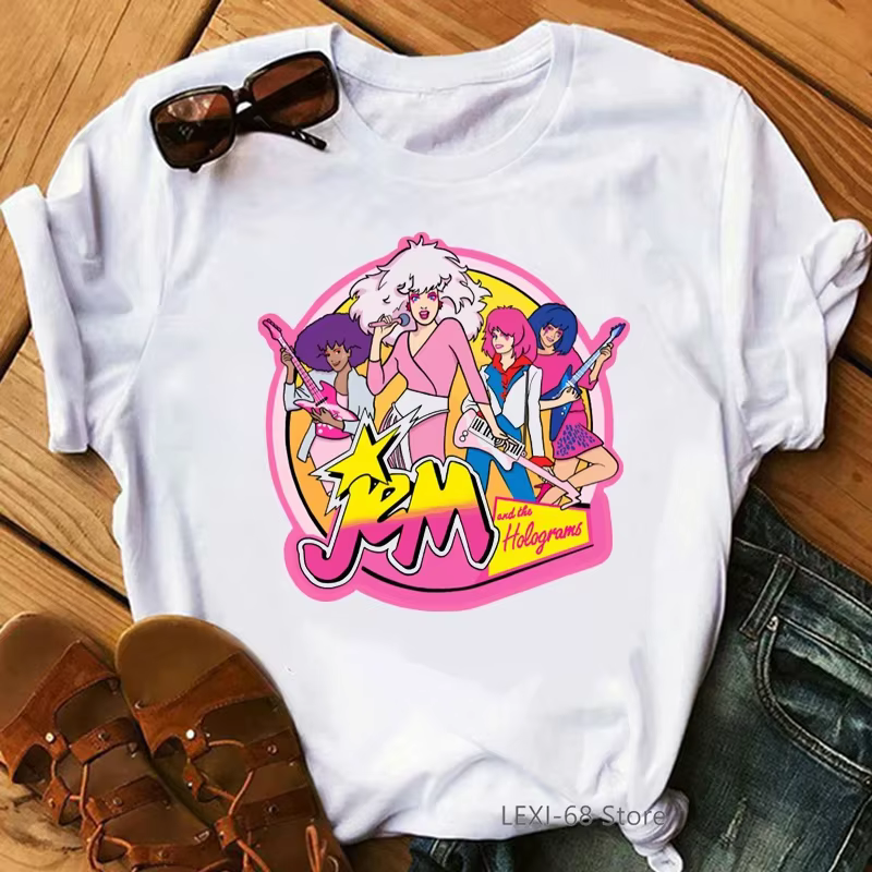 Jem et les hologrammes graphique imprimé T-Shirt filles été hauts à la mode T-Shirt femmes gris/vert