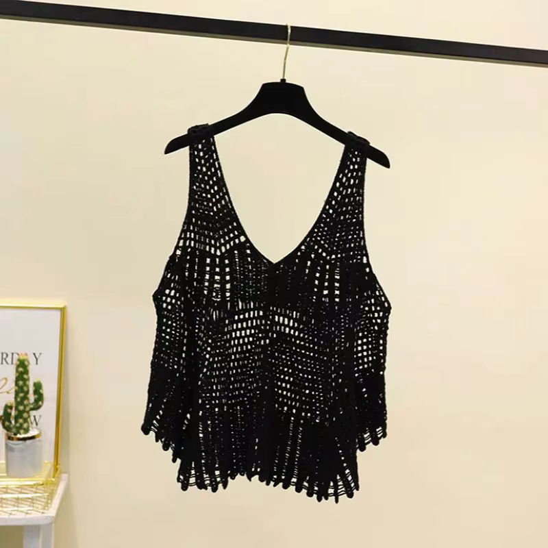 Haut en Crochet Précieux pour Femme, Vintage, Col en V, Amissié, Style Boho, Vacances, Plage