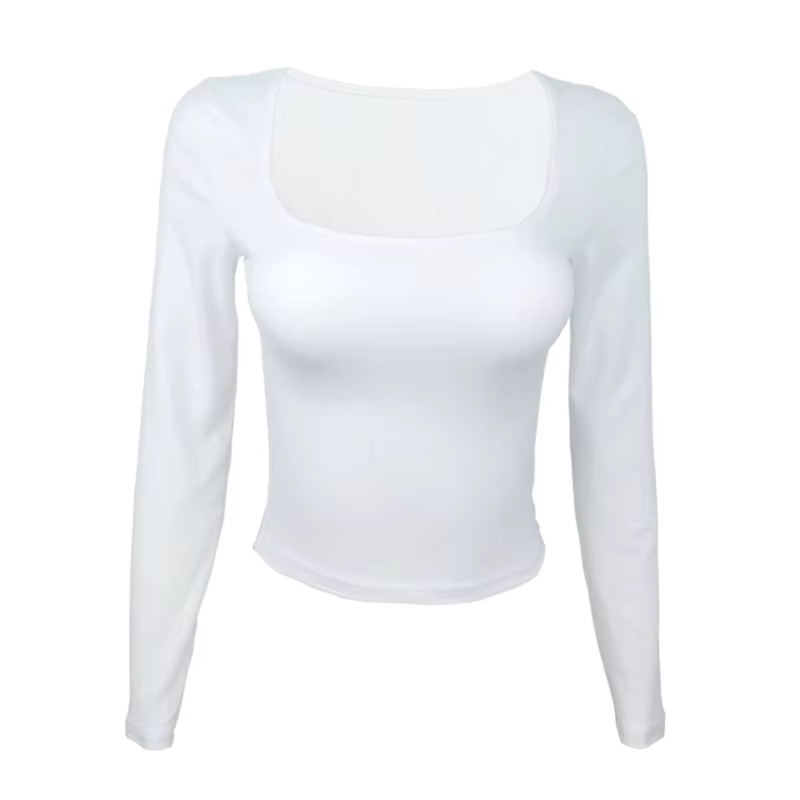 T-shirt à manches longues Slim hauts Sexy femme vêtements col carré près du corps T-shirt Street Wea