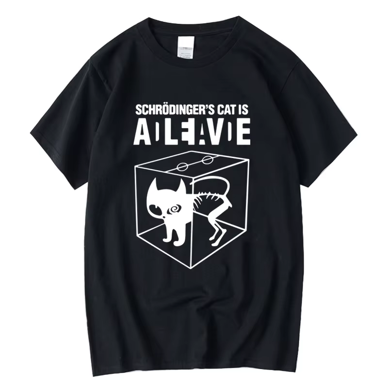 T-shirt homme Top qualité coton Schrodinger chat imprimé été à manches courtes hommes T-shirt décont