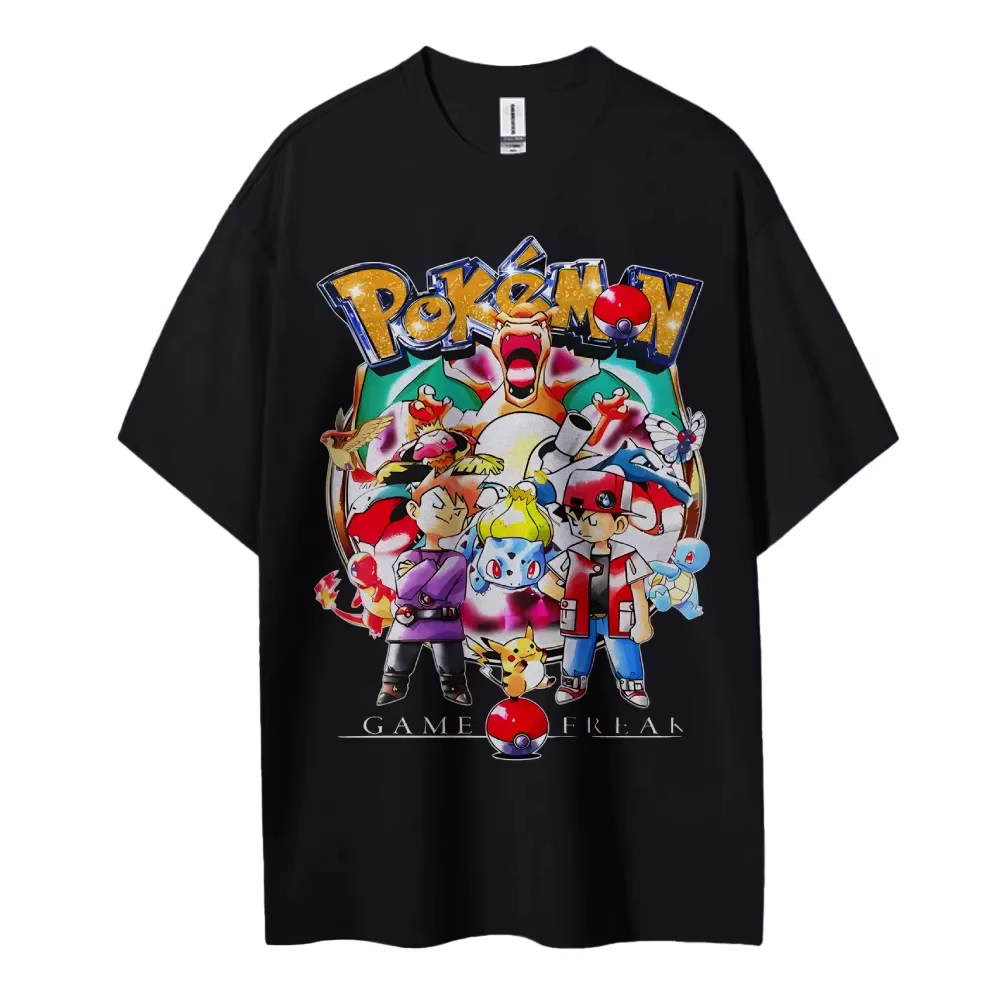 Pokemon T-shirt hommes pur coton décontracté col rond T-shirt à manches courtes vêtements été sport 