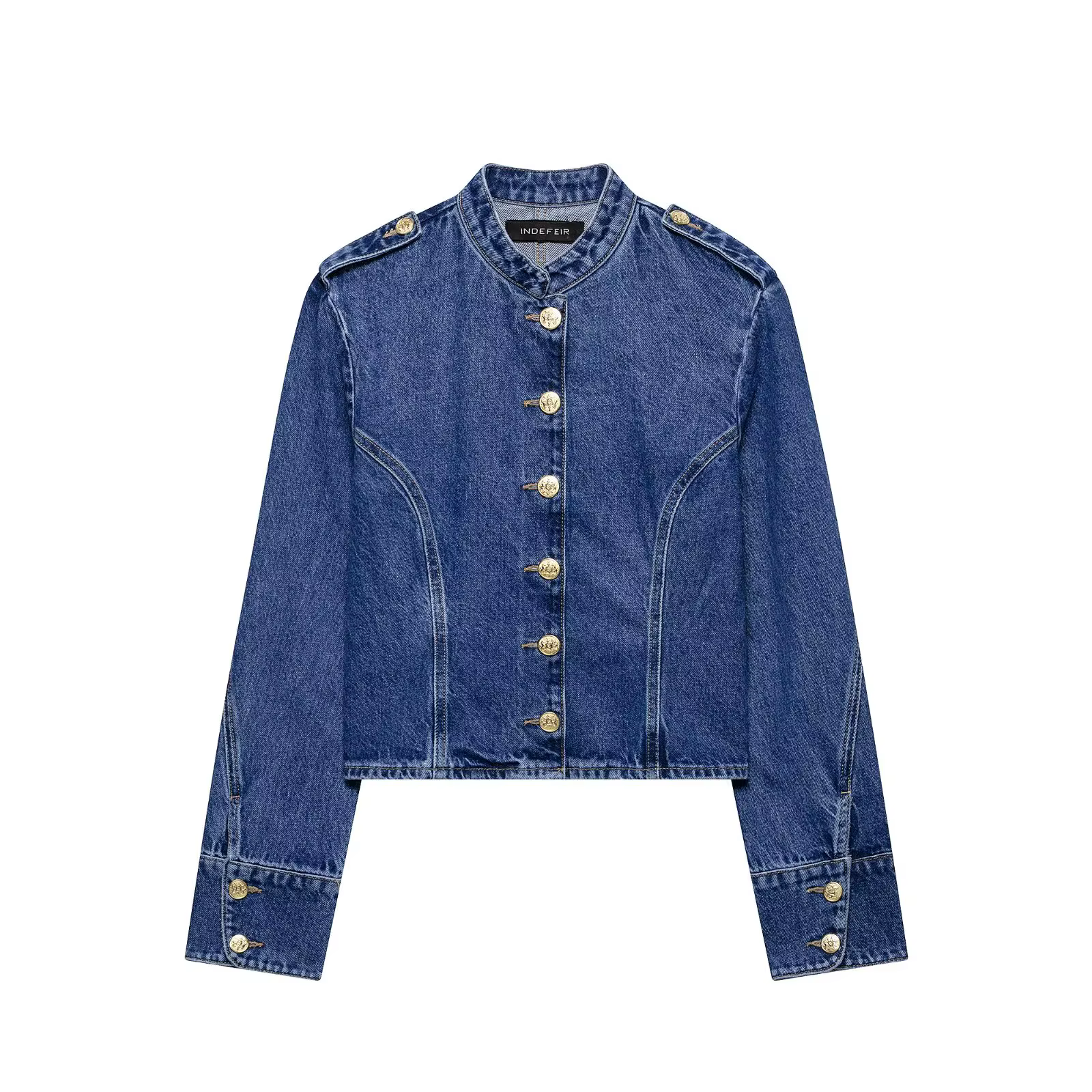 HH Veste en jean pour femme, style américain vintage, décontractée, coupe ajustée, simple boutonnage