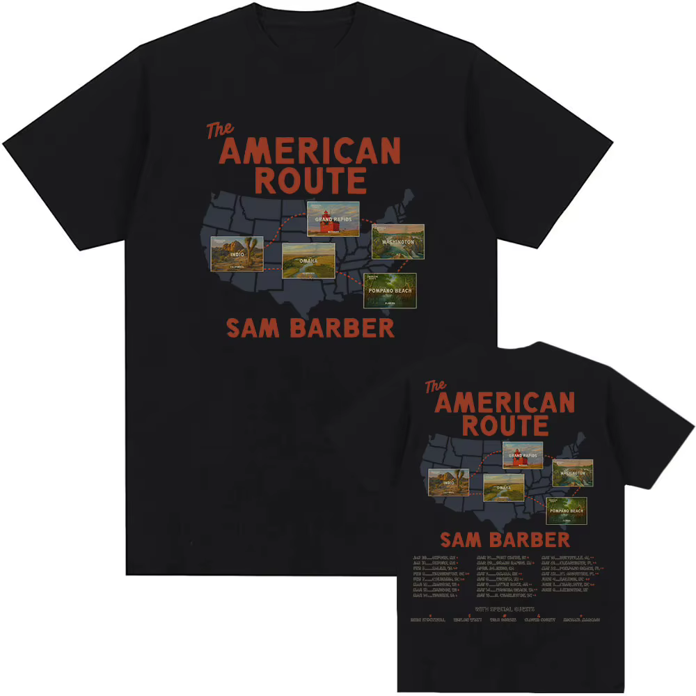 Le American Route Tour T-shirt chanteur SAM BARBER graphique t-shirts à manches courtes ample décont