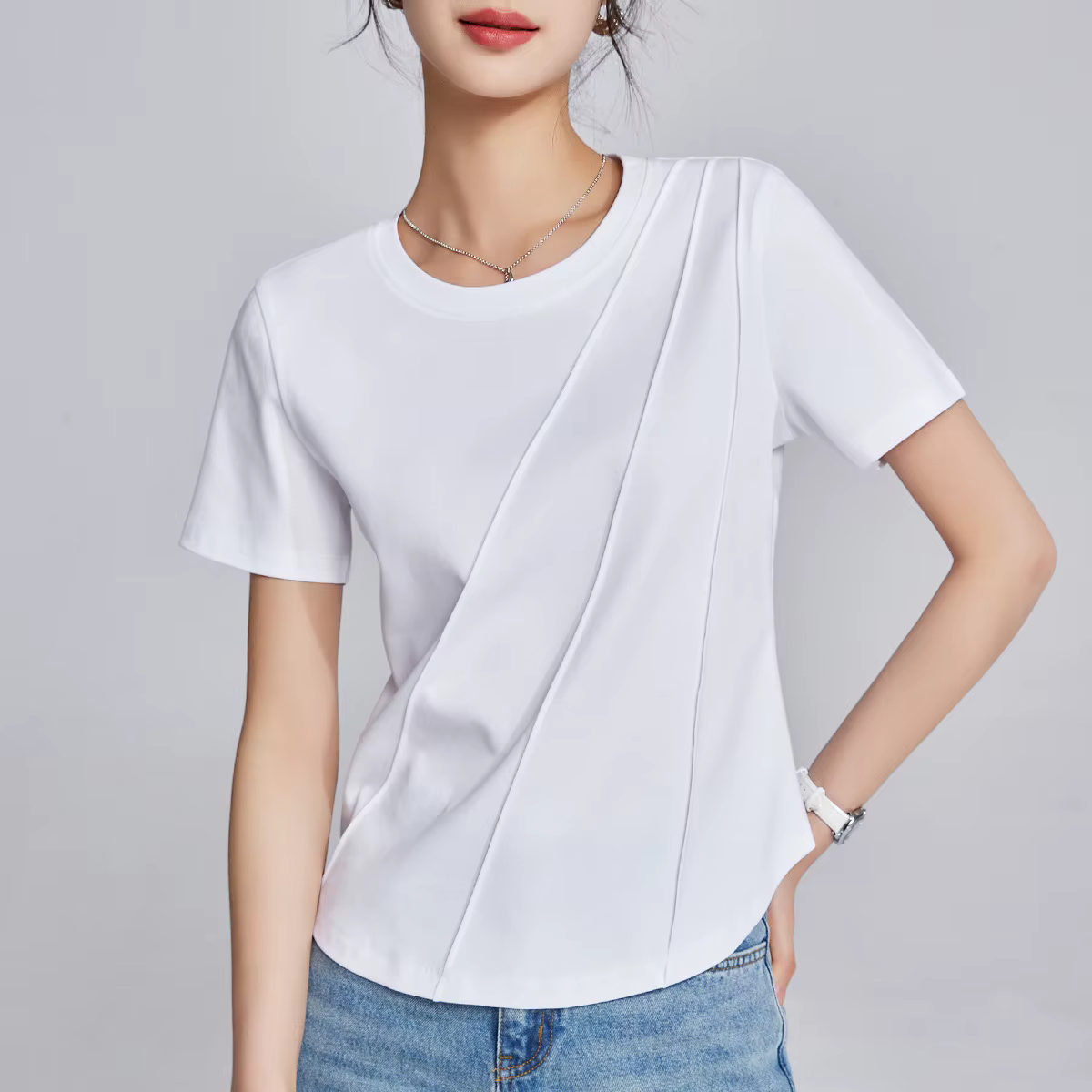 T-Shirt surdimensionné pour femmes, en coton soyeux rafraîchissant, épaules en os, coupe cintrée, co