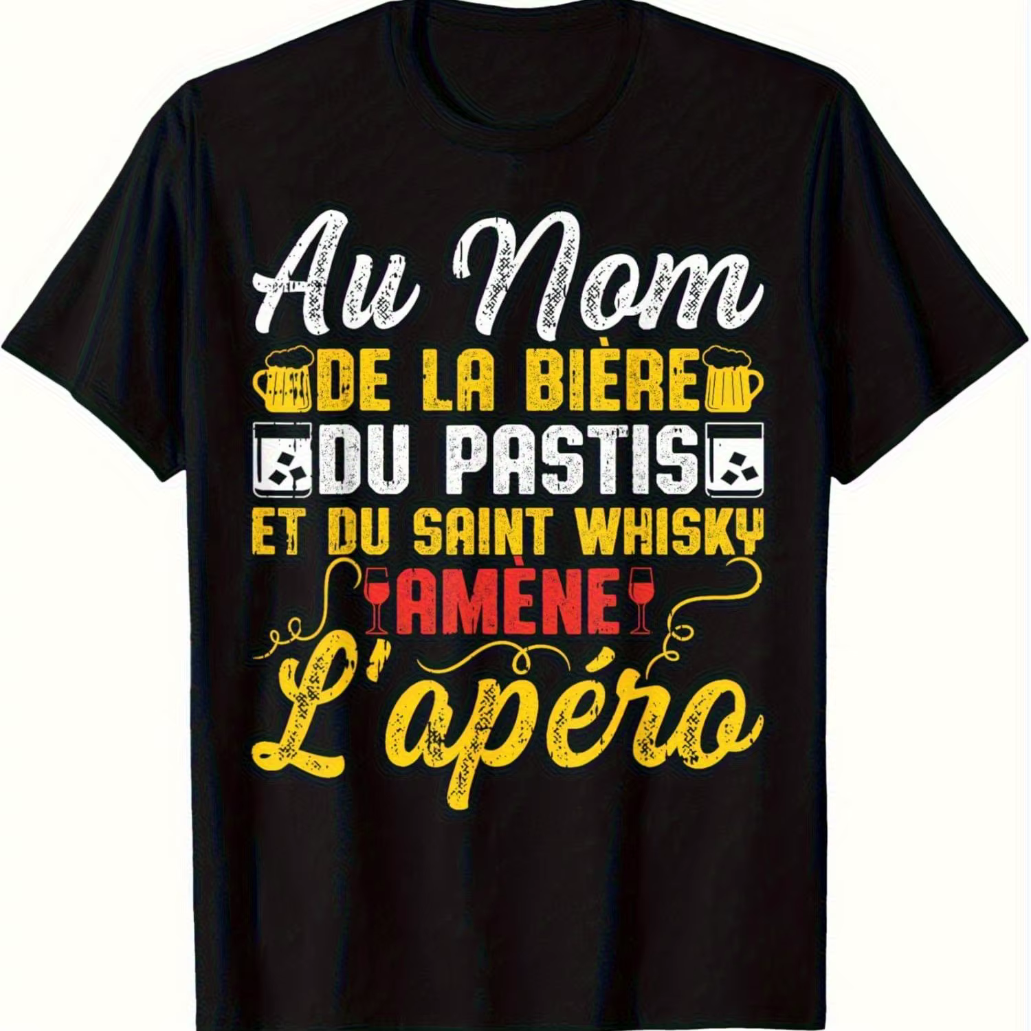 T-Shirt drôle de bière française et de pastis pour hommes Au Nom De La Biere Et Du Pastis T-Shirt gr