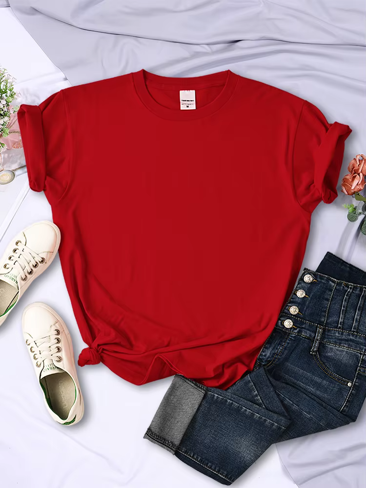 T-Shirts d'été à manches courtes et col rond pour femmes, couleur unie, confortables, assortis avec 