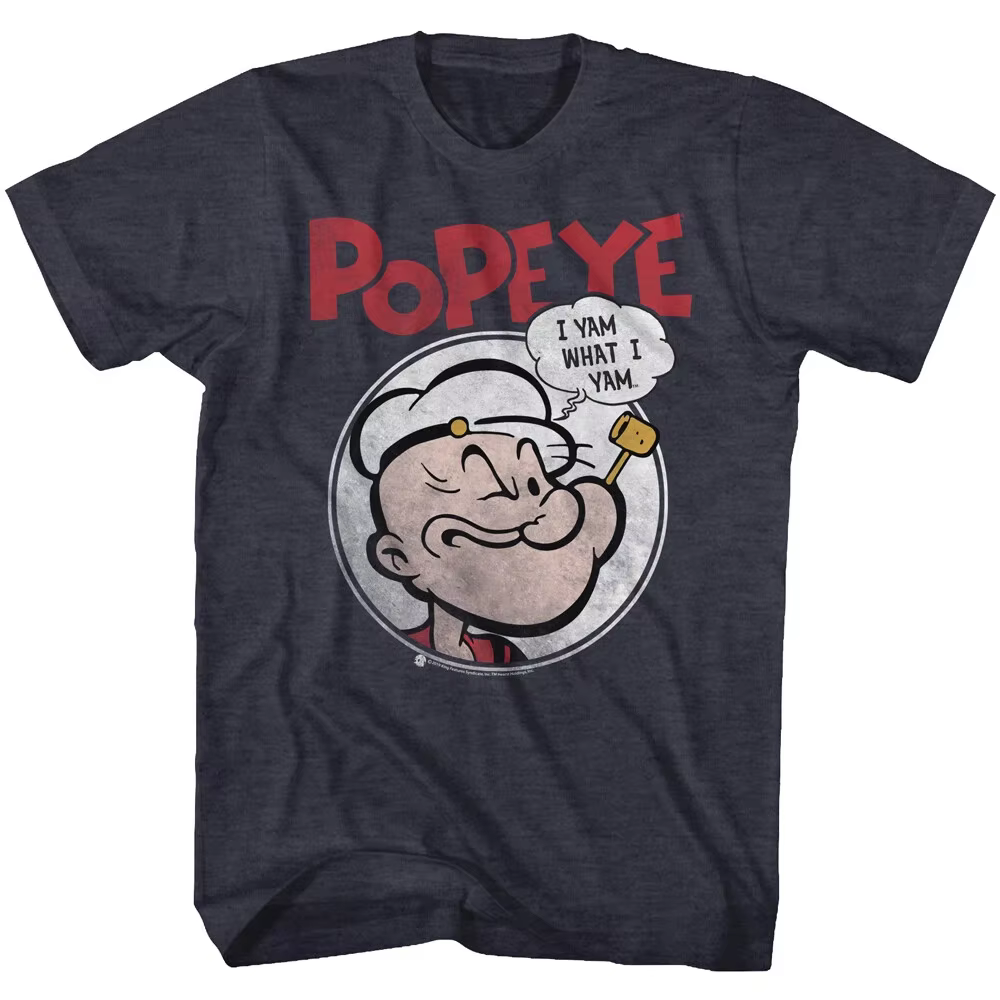 T-shirt pour hommes avec photo circulaire de dessin animé classique Popeye The Sailor Man avec pipe