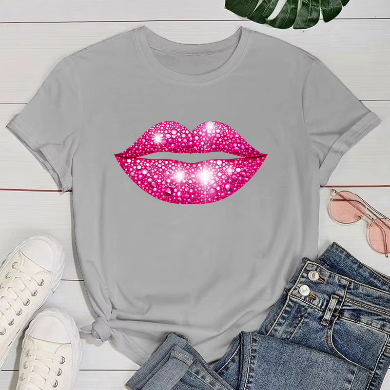 T-Shirt manches courtes pour femme, haut estival et décontracté, haut haut haut de gamme, avec lèvre