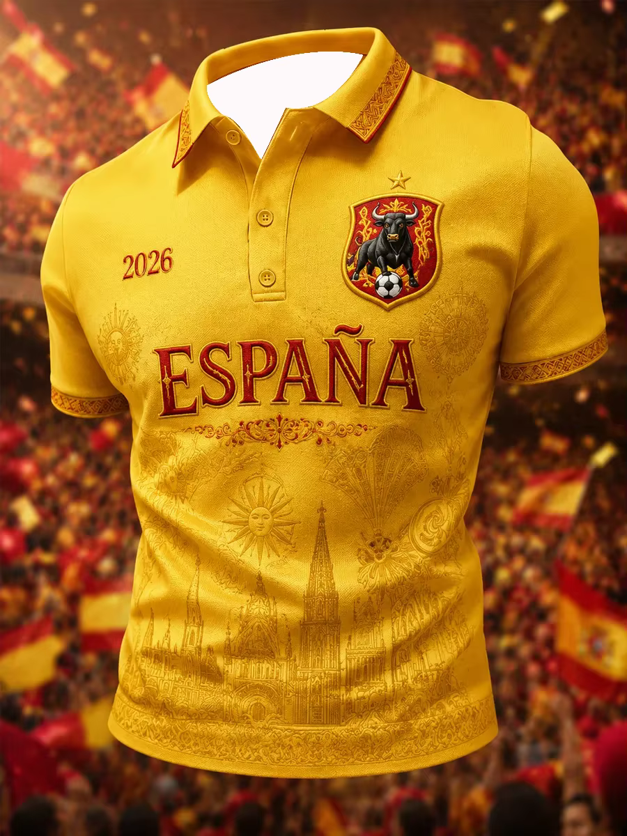 Polo de football espagnol édition 2026 avec impression 3D - Confortable et respirant - Convient aux