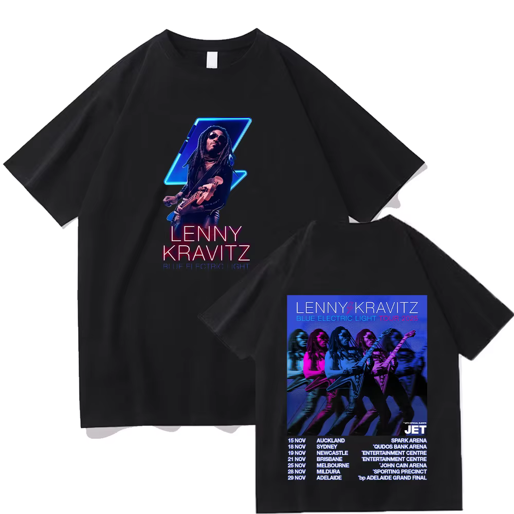 Lenny Kravitz t-shirt Lenny Kravitz bleu lumière électrique Tour 2025 haut coton à manches courtes t