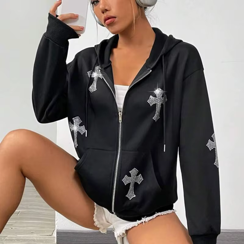 Sweat à capuche zippé à manches longues pour hommes et femmes, sweats à capuche gothiques avec biscu
