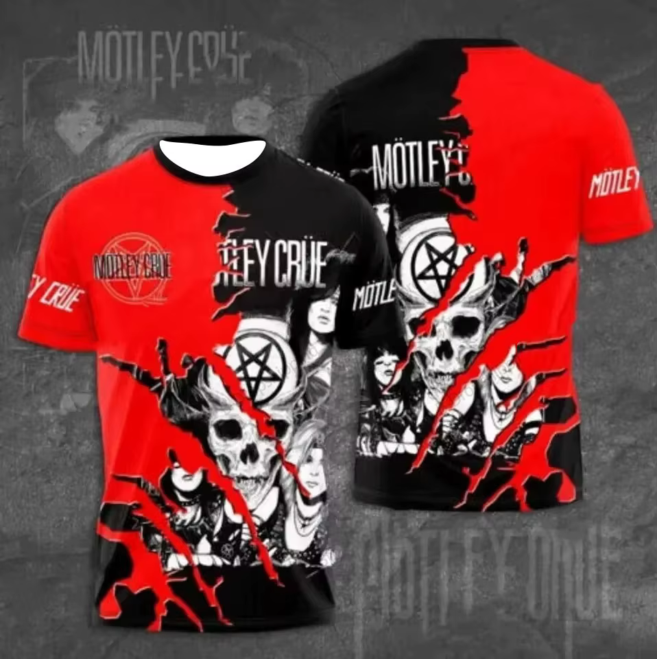 T-shirt imprimé 3D Rock Motley Crue Band pour homme et femme, T-shirt de sport Hip-hop tendance pour