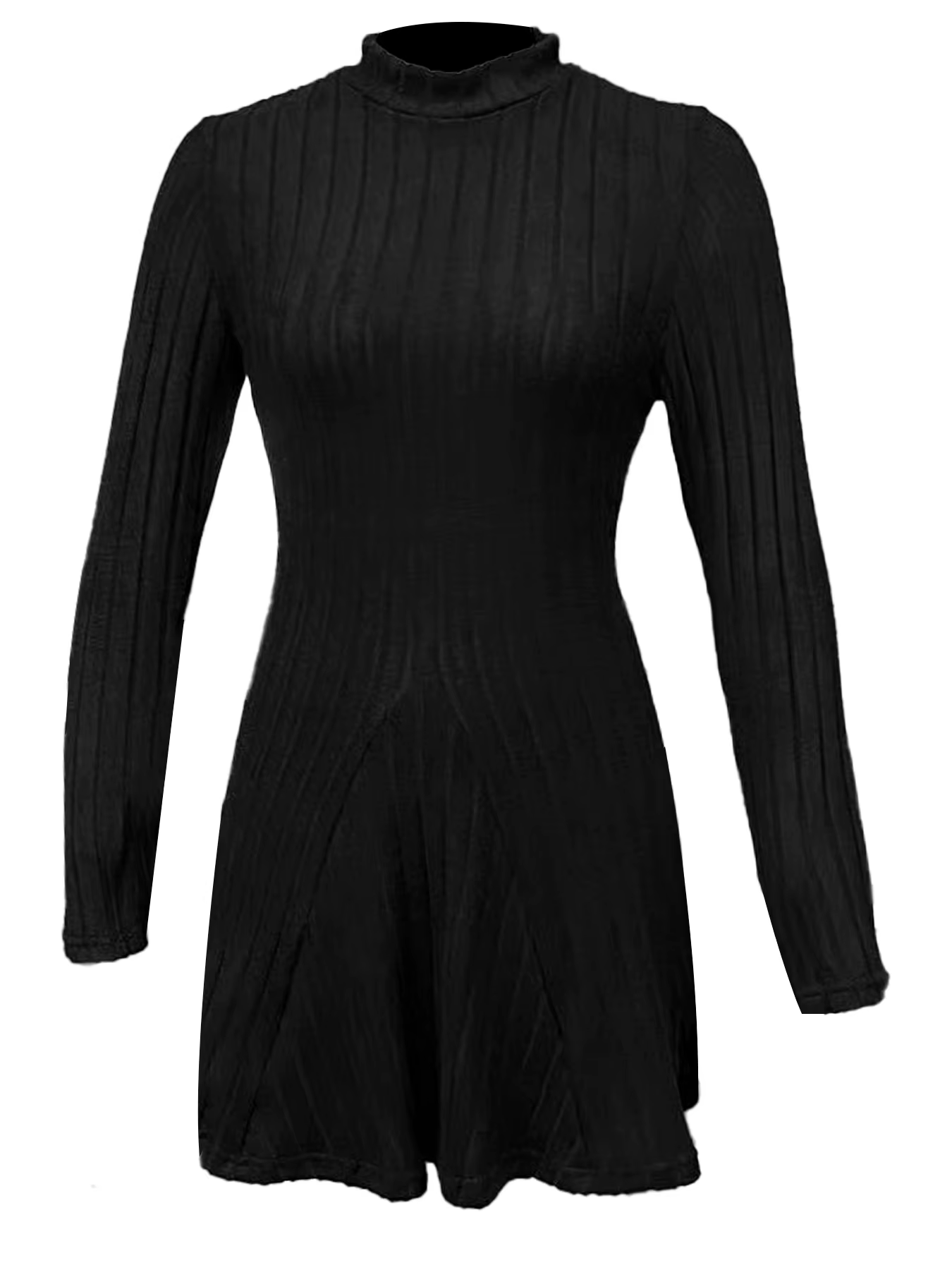 Robe trapèze à manches longues et col mi-haut pour femmes, coupe cintrée, taille cintrée