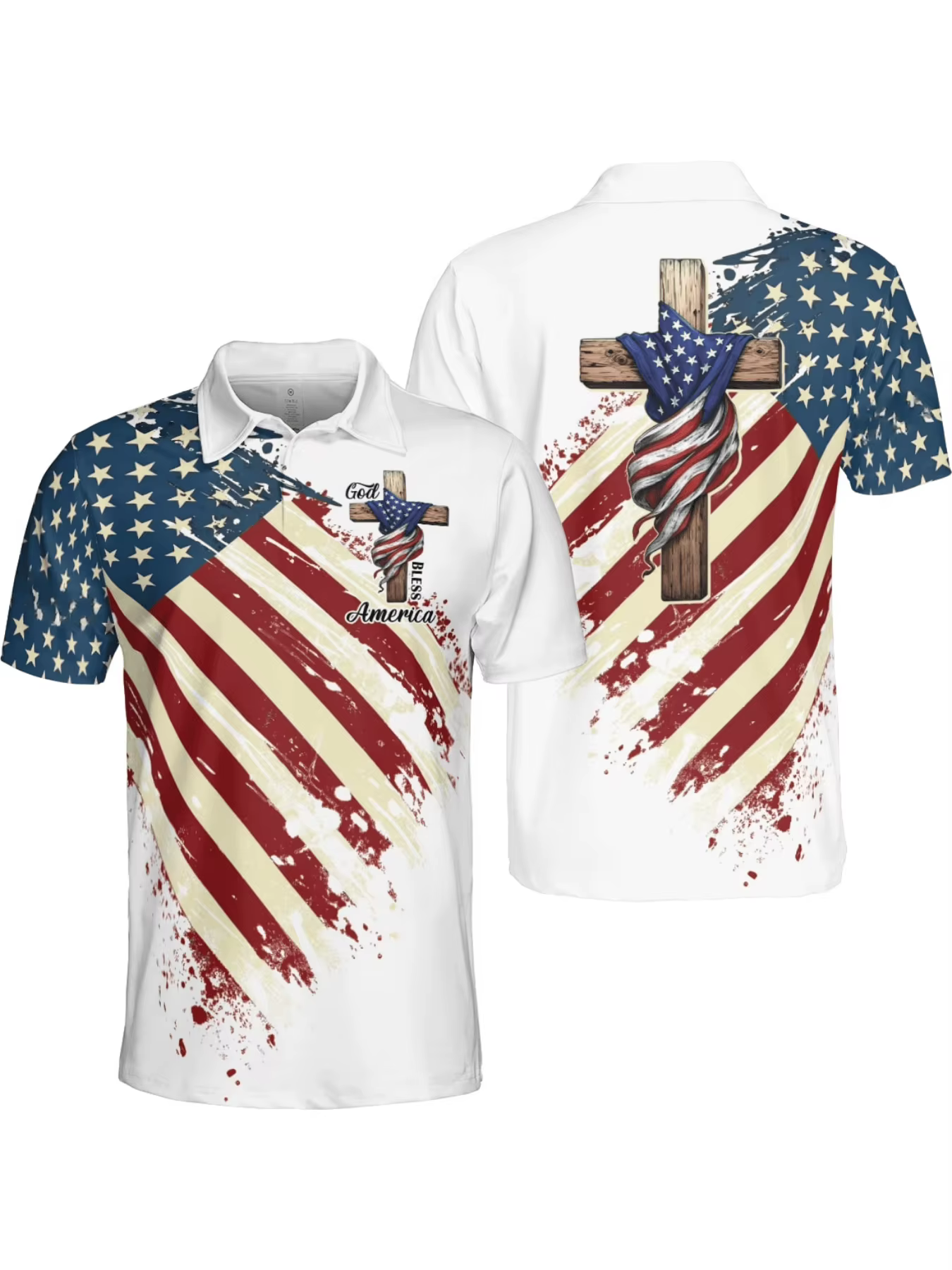 Polo patriotique USA pour homme, imprimé 3D Aigle chauve tenant le drapeau américain, motif éclabous