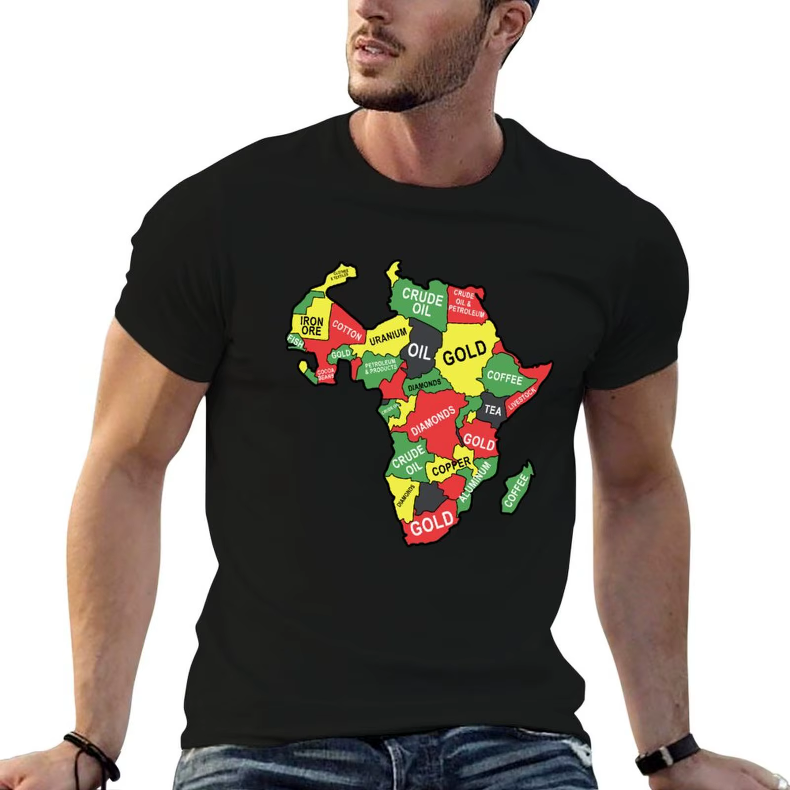 T-shirt avec carte de l'Afrique, ressources du continent, pétrole, or, cadeau, t-shirts pour homme, 