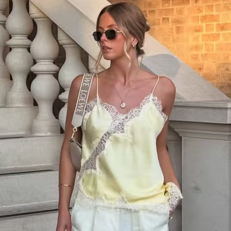 HXAO 2025 femme asymétrique haut à bretelles femmes Sexy noir jaune bleu haut dentelle réservoirs et