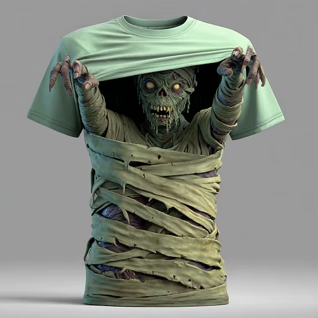 T-shirt à manches courtes pour hommes, imprimé squelette d'halloween en 3D, été, extérieur, décontra